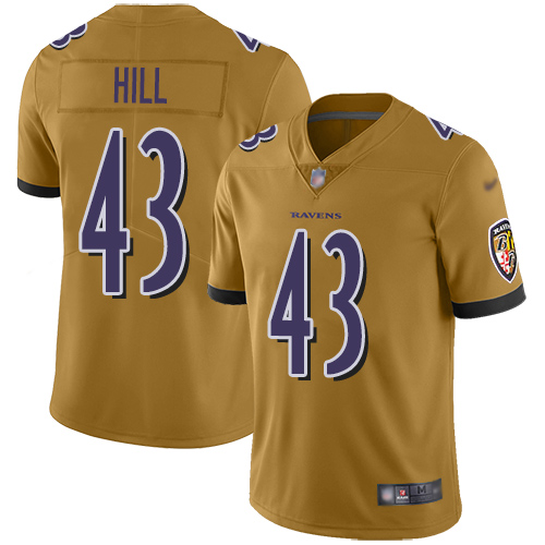 Baltimore Ravens Limited Gold Men Justice Hill Jersey NFL Football #43 Inverted Legend->youth nfl jersey->Youth Jersey
